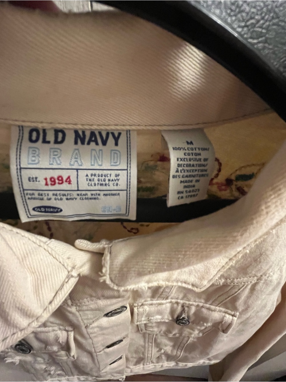 Vintage Old Navy Cream Denim Jacket Beaded Embroidered Back Women’s Medium - Picture 5 of 5